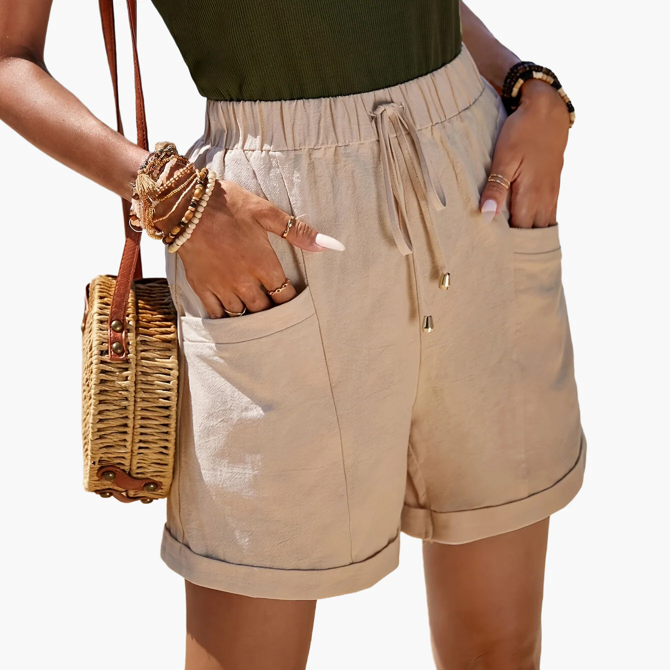 Short Femme Élégant Taille Haute à Poches pour l'Été Plage Décontracté - Image 12