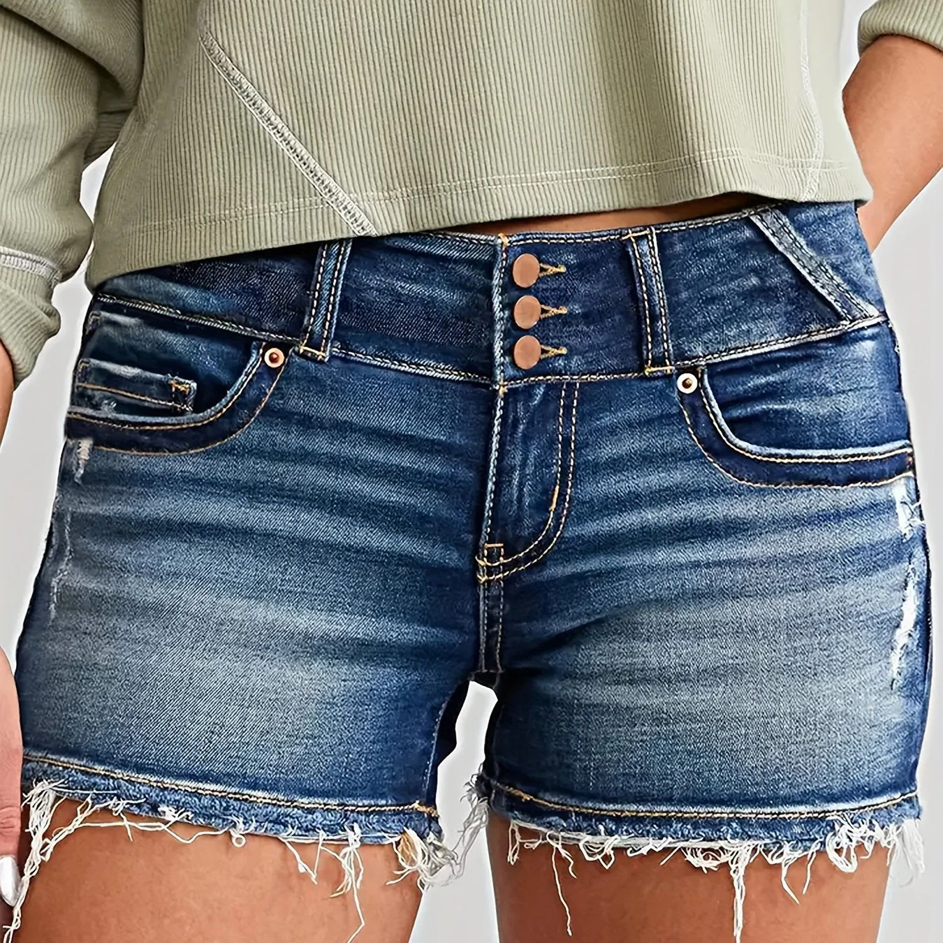 Short en jean décontracté femme taille haute style effiloché pour l'été - Image 11
