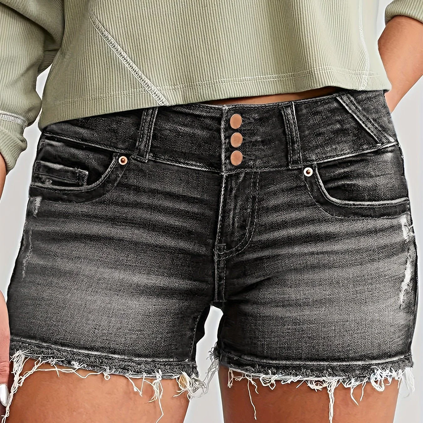 Short en jean décontracté femme taille haute style effiloché pour l'été - Image 12