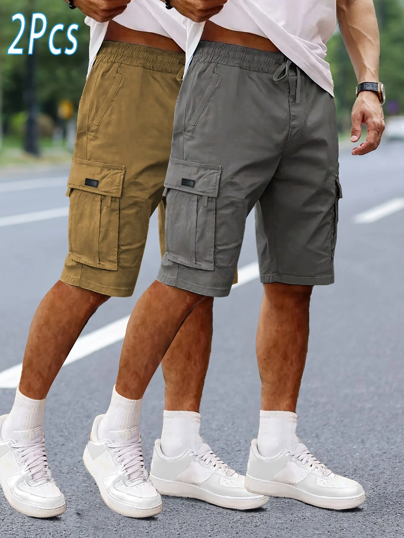 Shorts cargo décontractés pour homme 2 pièces, style urbain et polyvalent, idéals pour loisirs et activités extérieures - Image 2