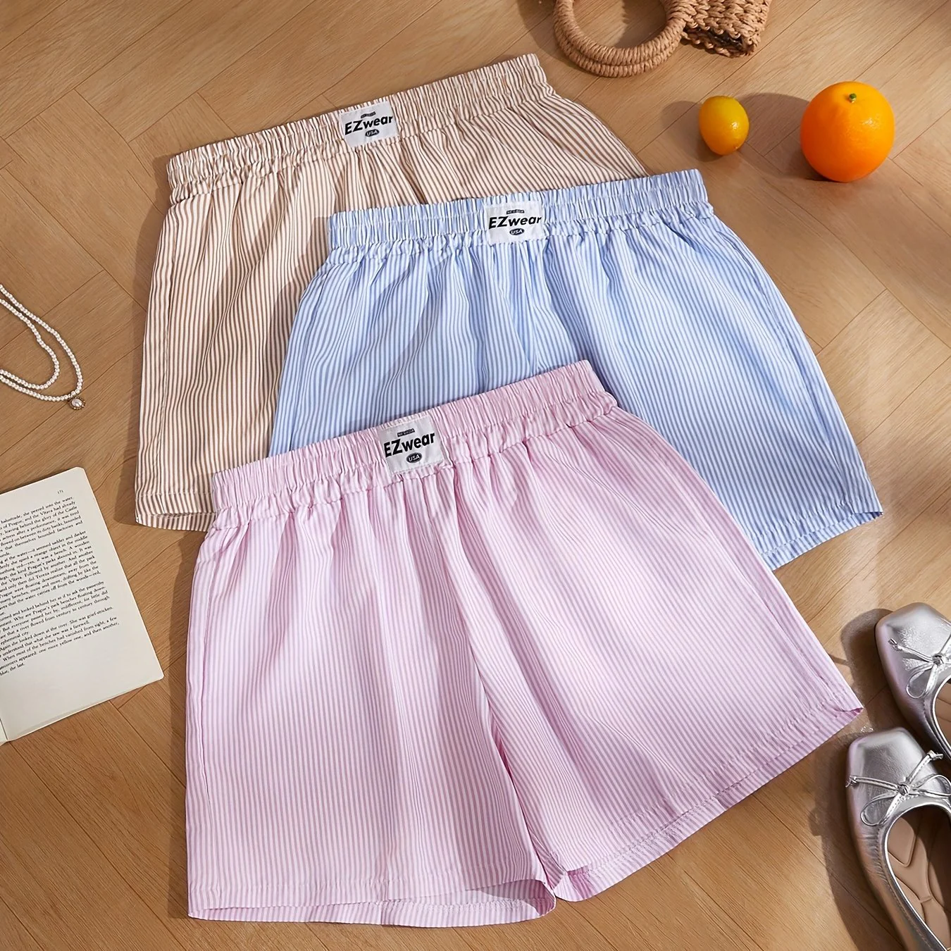 Shorts décontractés à rayures pour femme, lot de 3, style confortable pour la maison ou l'été - Image 19