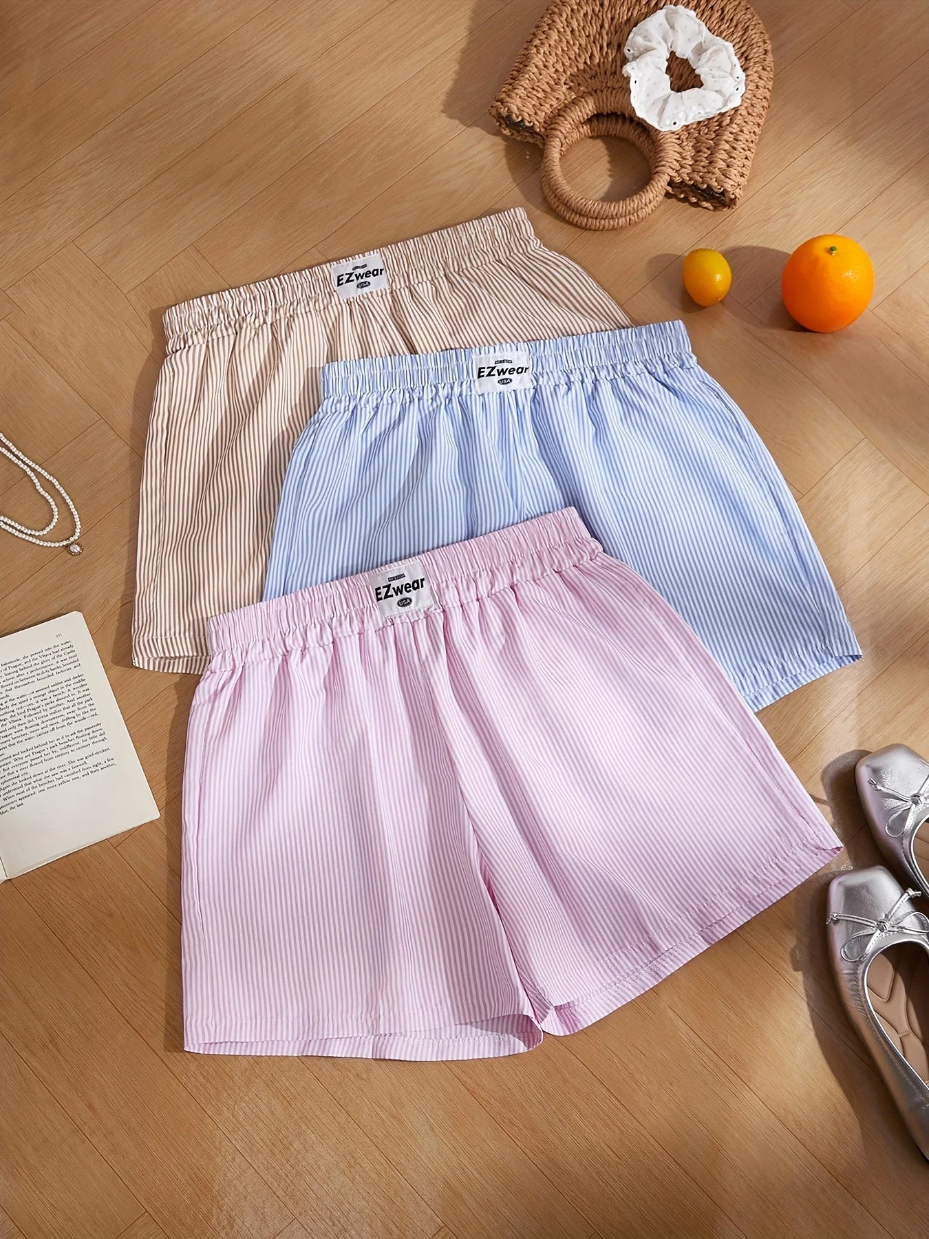 Shorts décontractés à rayures pour femme, lot de 3, style confortable pour la maison ou l'été - Image 2