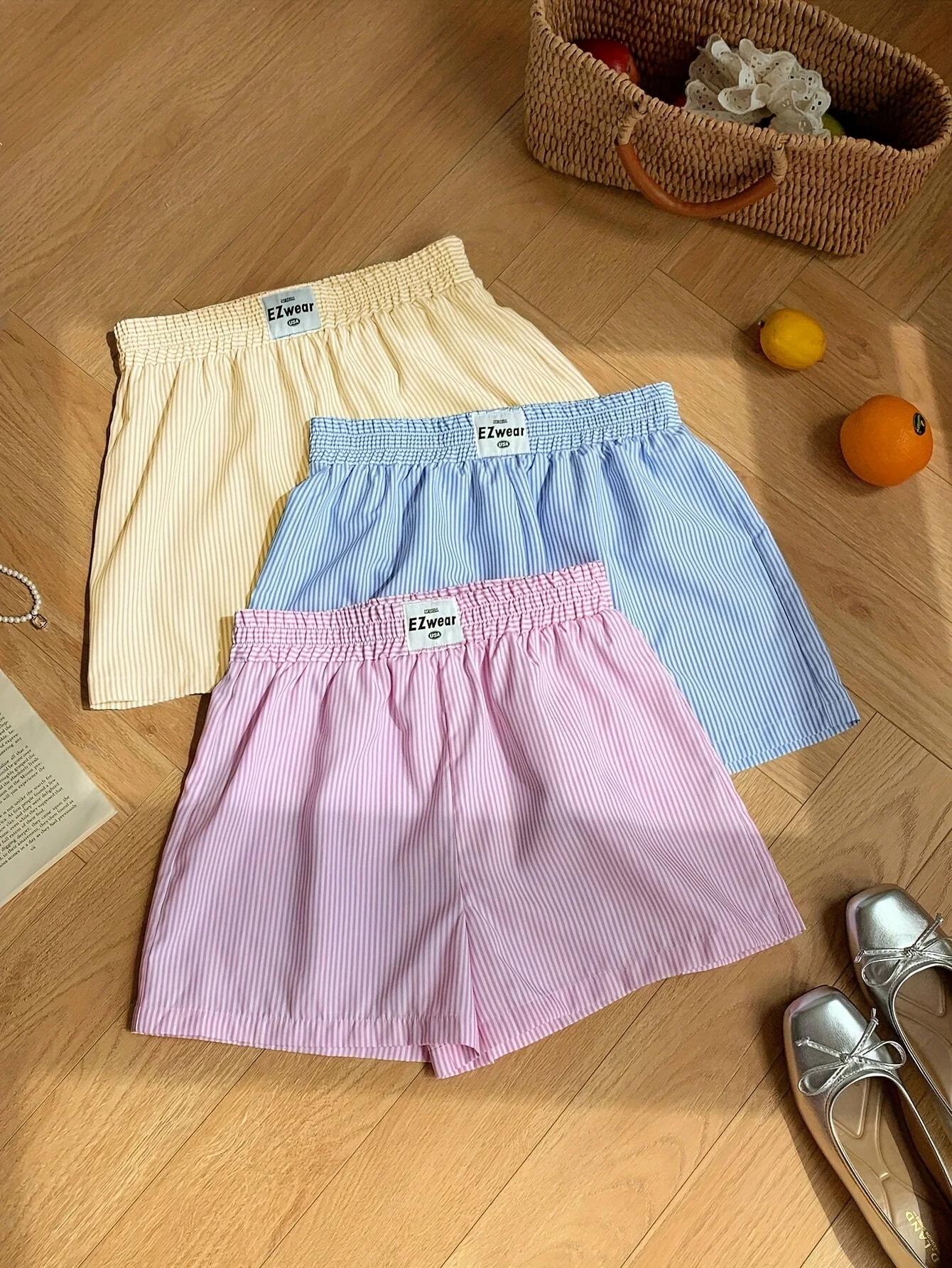Shorts décontractés à rayures pour femme, lot de 3, style confortable pour la maison ou l'été - Image 3