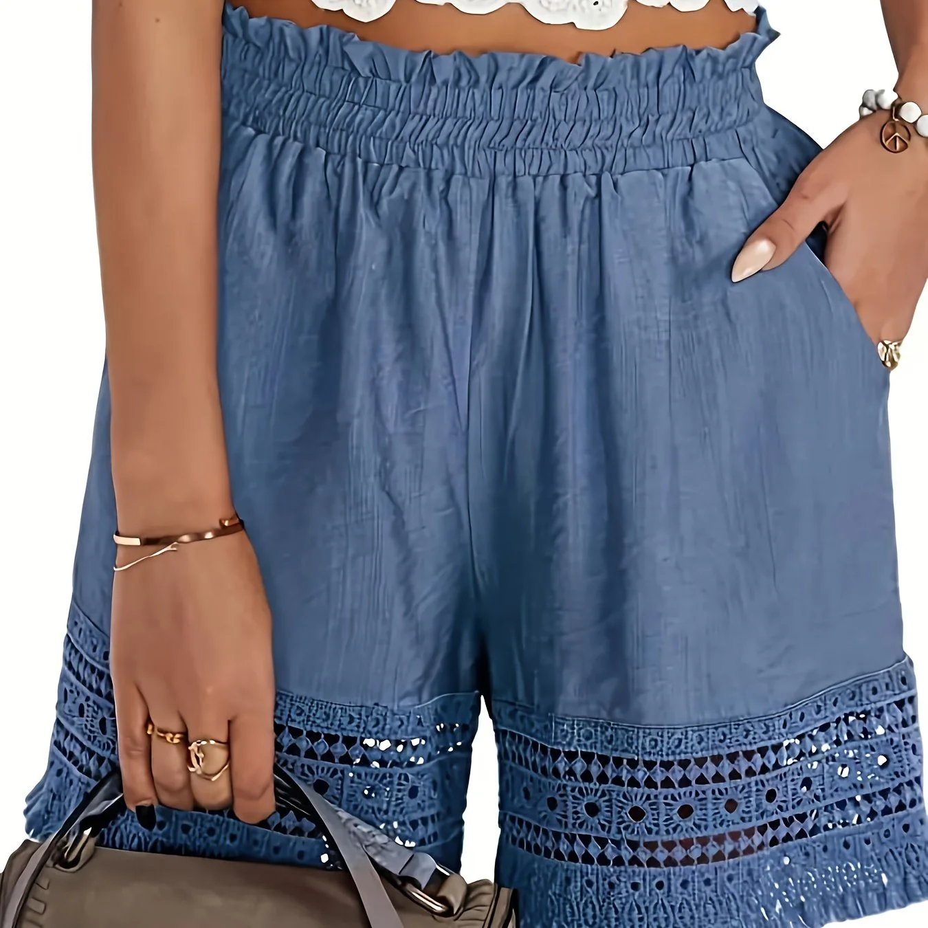 Shorts femme style bohème à taille froncée pour l'été, idéal pour les vacances et le quotidien - Image 11