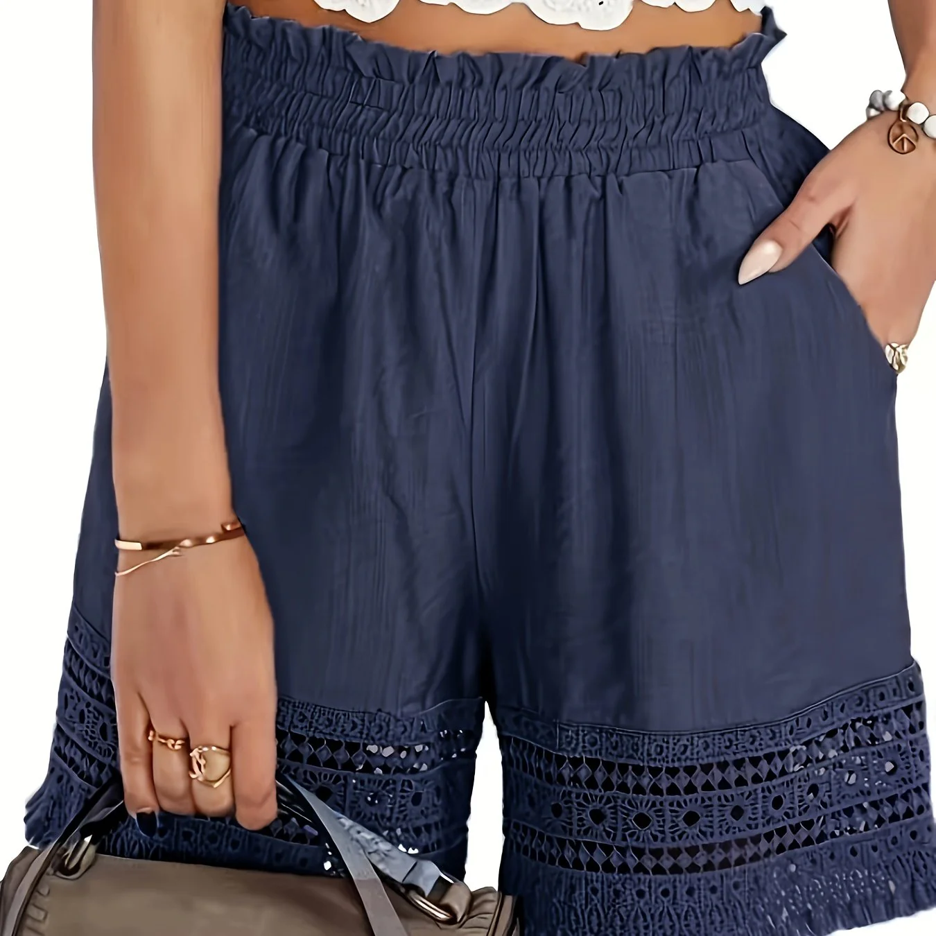 Shorts femme style bohème à taille froncée pour l'été, idéal pour les vacances et le quotidien - Image 12