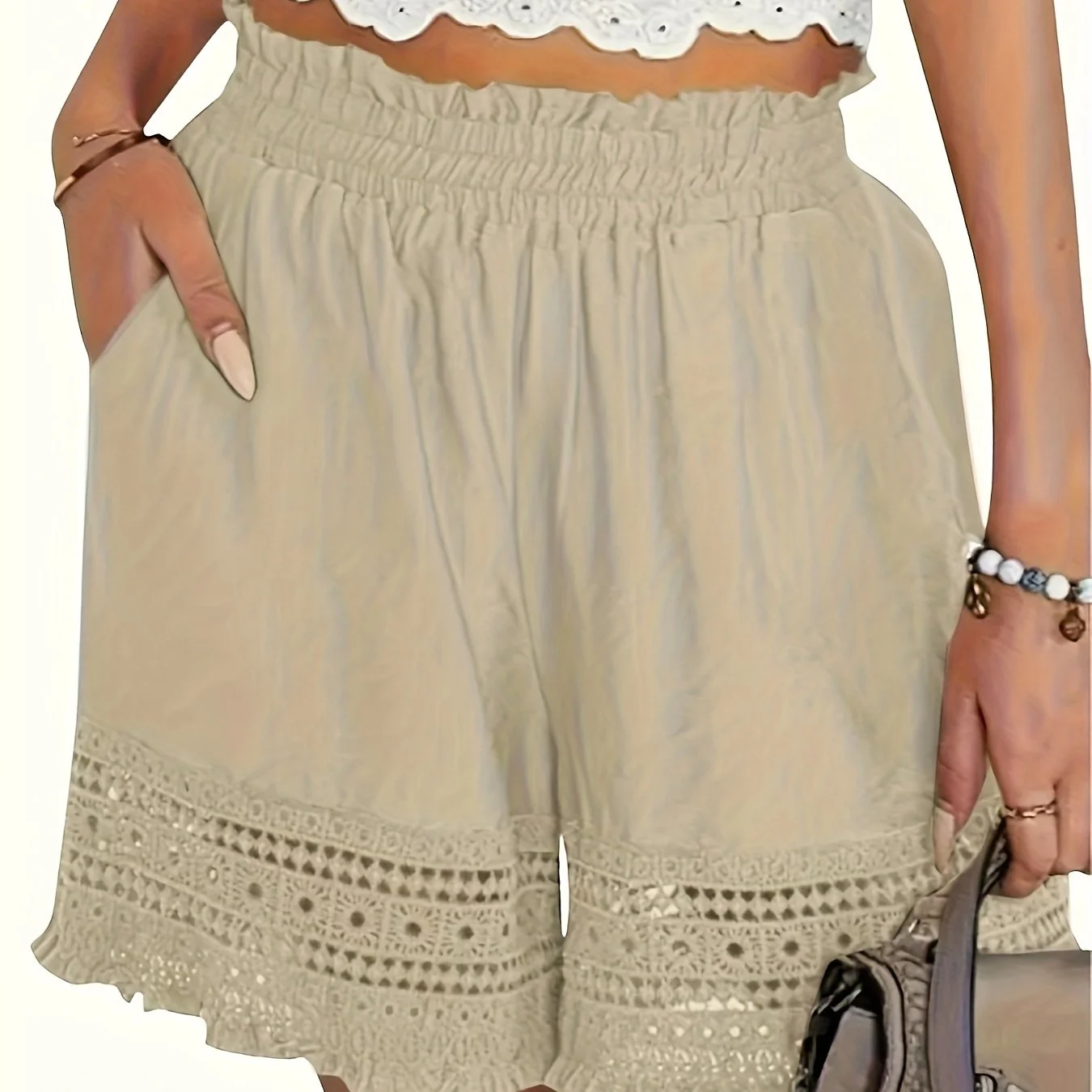 Shorts femme style bohème à taille froncée pour l'été, idéal pour les vacances et le quotidien - Image 13