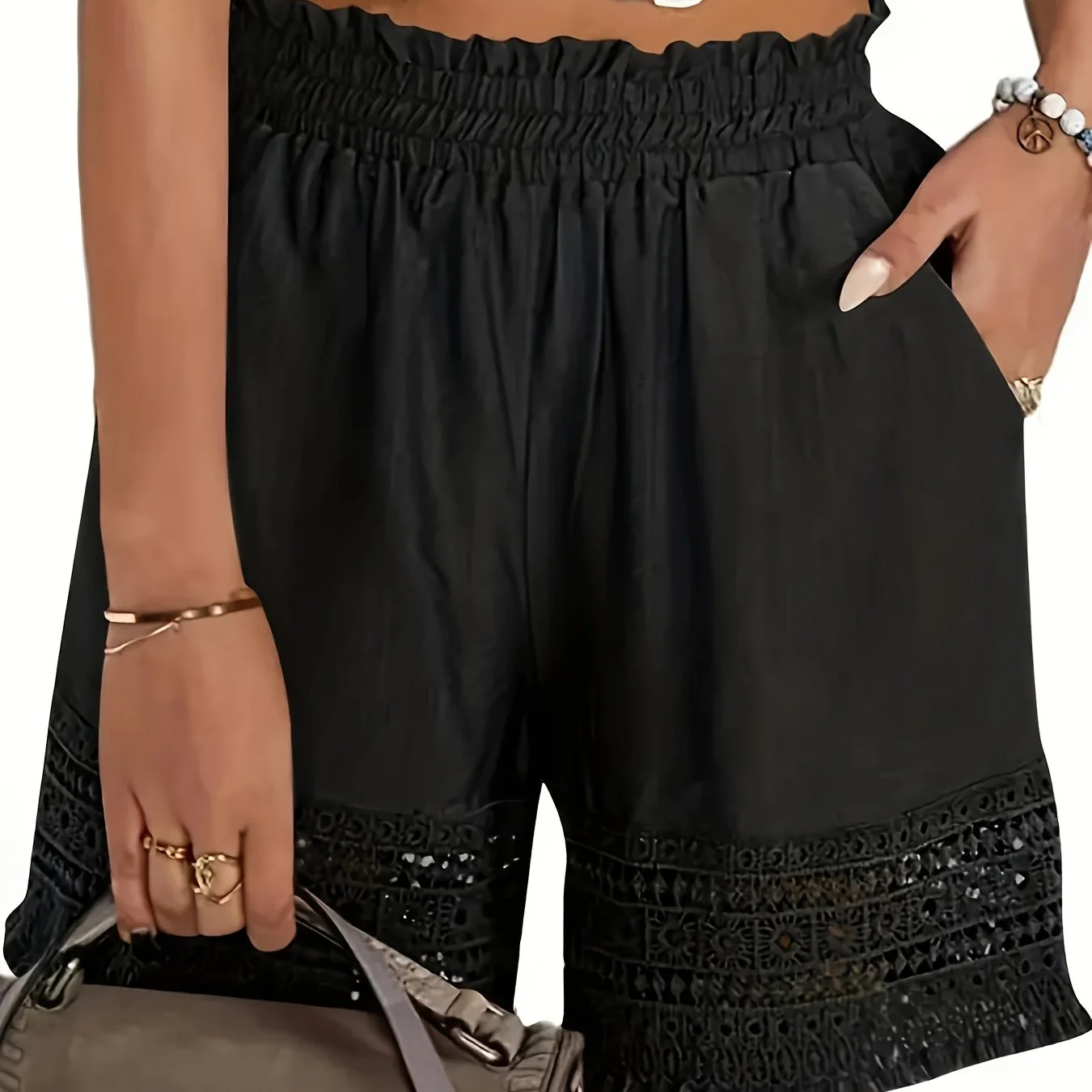 Shorts femme style bohème à taille froncée pour l'été, idéal pour les vacances et le quotidien - Image 14
