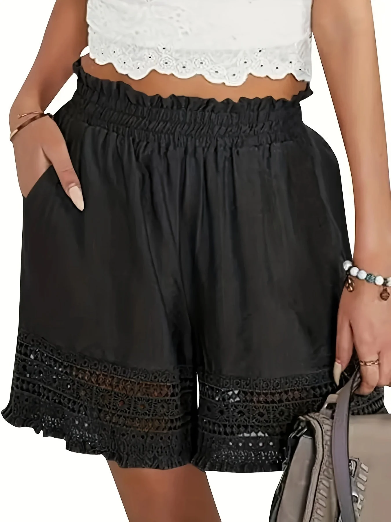 Shorts femme style bohème à taille froncée pour l'été, idéal pour les vacances et le quotidien - Image 8