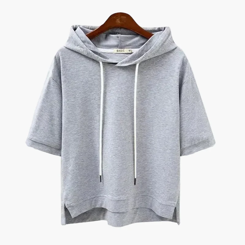 Sweat à capuche court femme style urbain manches courtes décontracté - Image 4