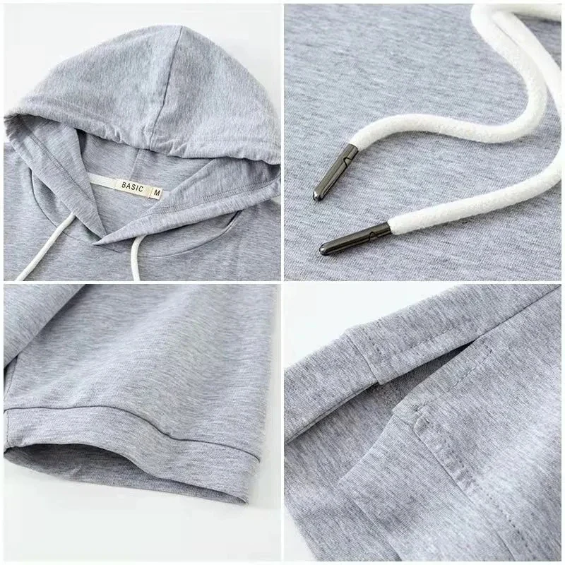 Sweat à capuche court femme style urbain manches courtes décontracté - Image 5