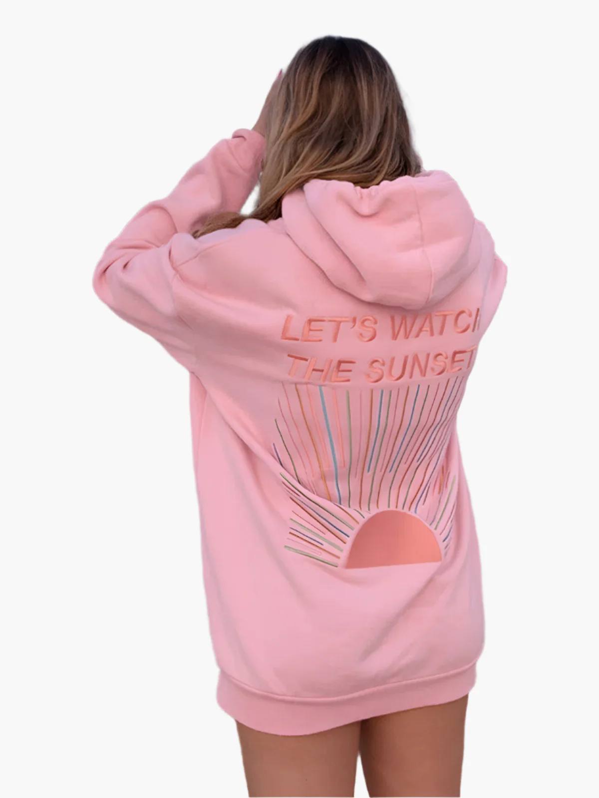 Sweat à Capuche Oversize Femme Style Décontracté Message 'Let's Watch the Sunset' Idéal pour Plage et Loisirs - Image 2