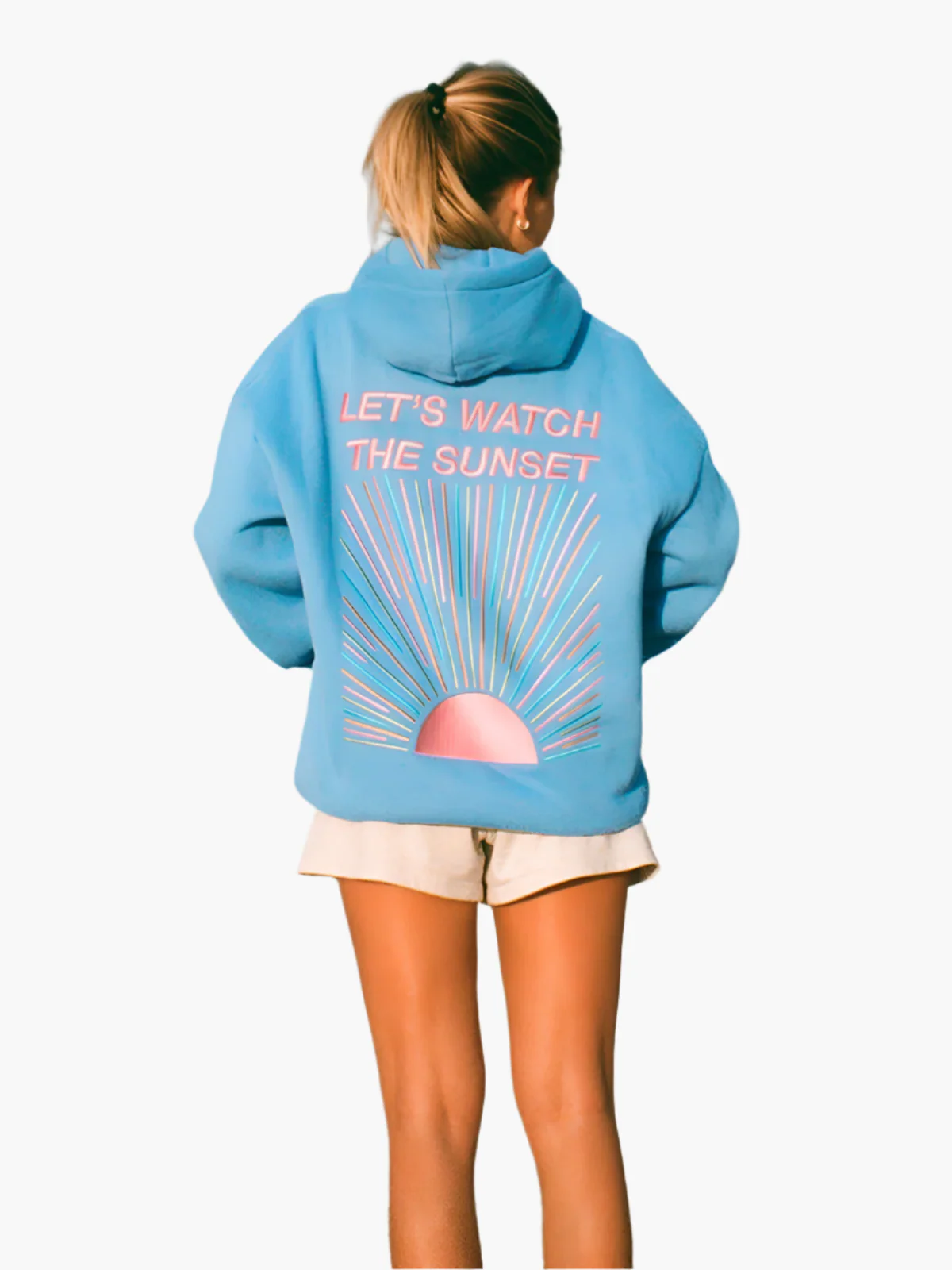 Sweat à Capuche Oversize Femme Style Décontracté Message 'Let's Watch the Sunset' Idéal pour Plage et Loisirs - Image 3