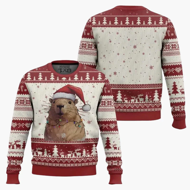 Sweat de Noël Homme Motif Capybara Festif Style Hiver Pull Original Fête et Cadeau - Image 2