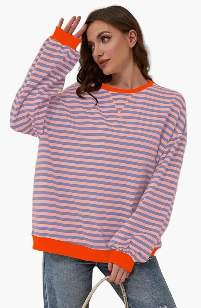 Sweat-shirt ample à rayures style décontracté pour femme - Mode urbaine tendance - Image 11