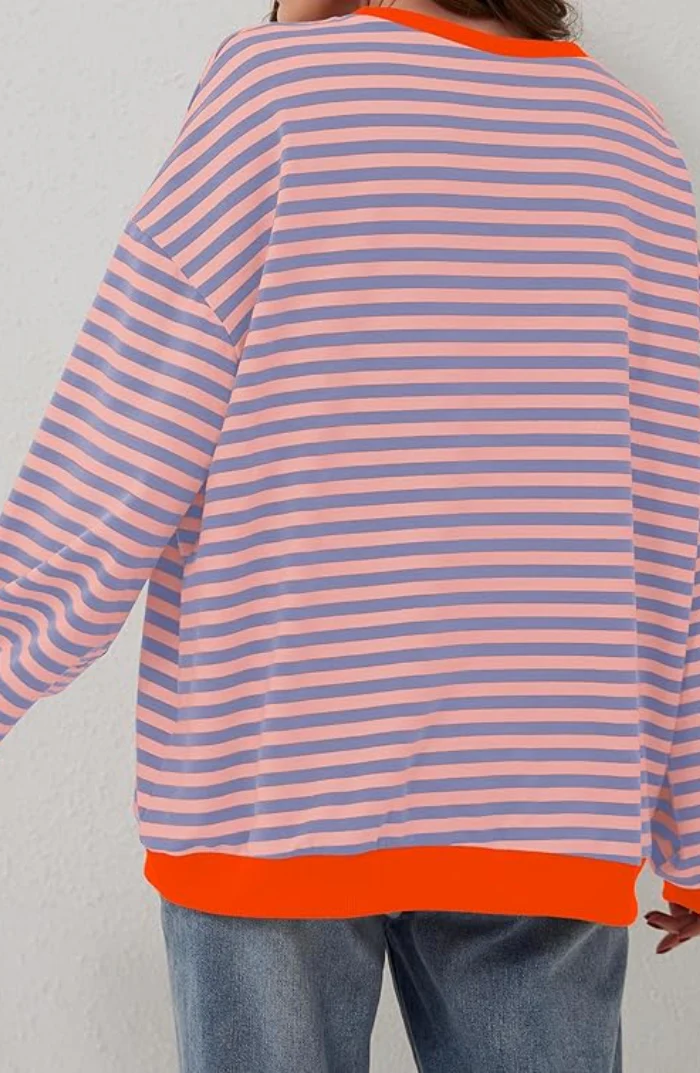 Sweat-shirt ample à rayures style décontracté pour femme - Mode urbaine tendance - Image 12