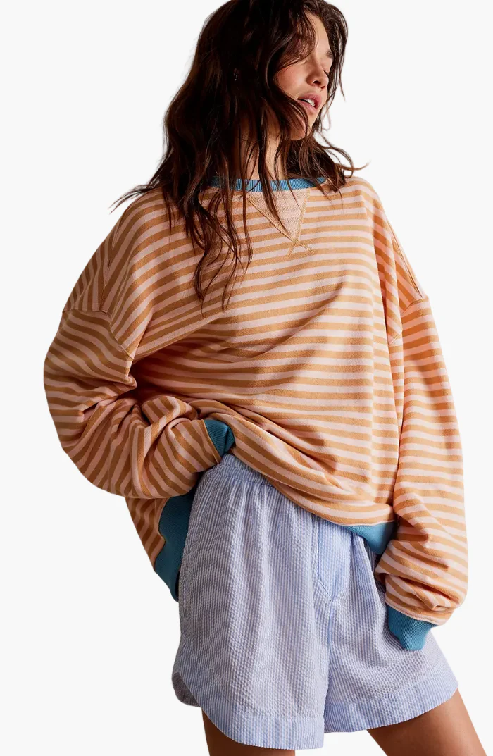 Sweat-shirt ample à rayures style décontracté pour femme - Mode urbaine tendance - Image 5