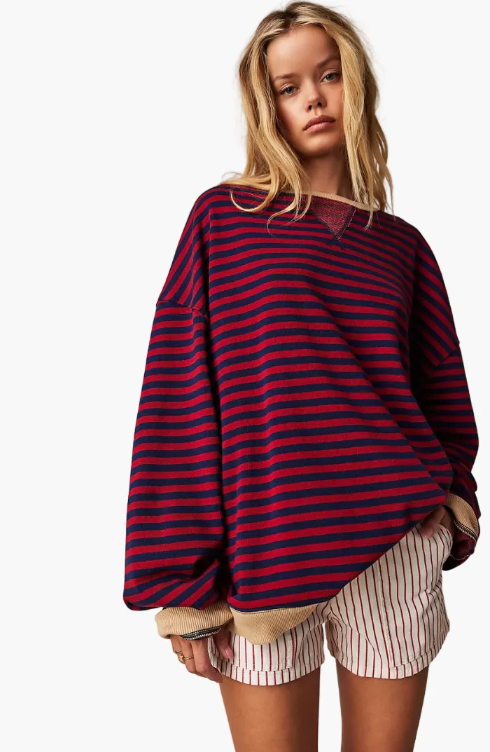 Sweat-shirt ample à rayures style décontracté pour femme - Mode urbaine tendance - Image 7