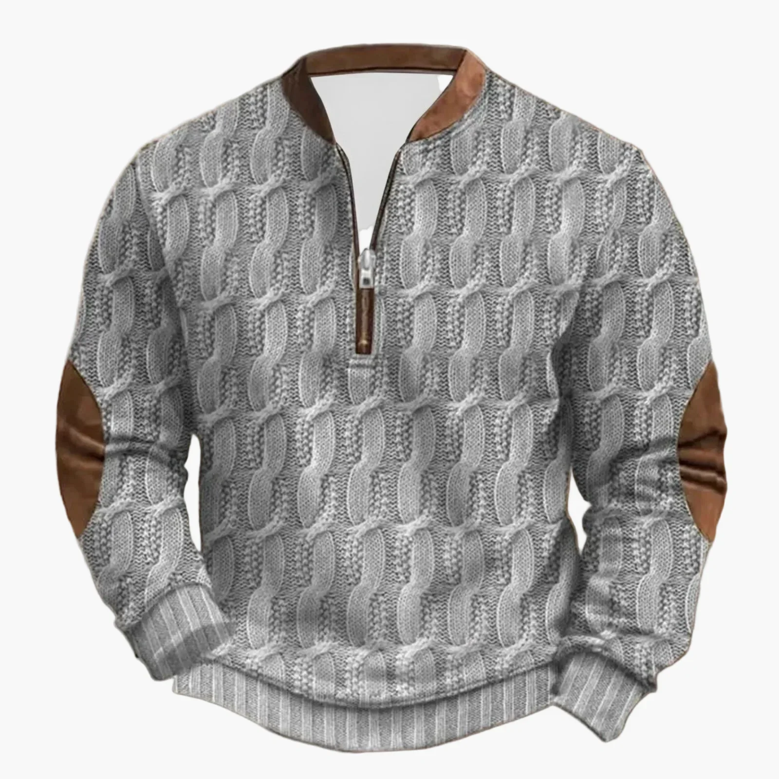 Sweat-shirt casual pour homme demi-zip style outdoor avec coudières décoratives - Image 2