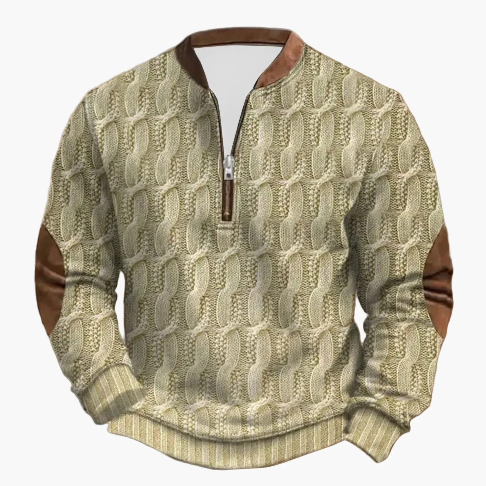 Sweat-shirt casual pour homme demi-zip style outdoor avec coudières décoratives - Image 3