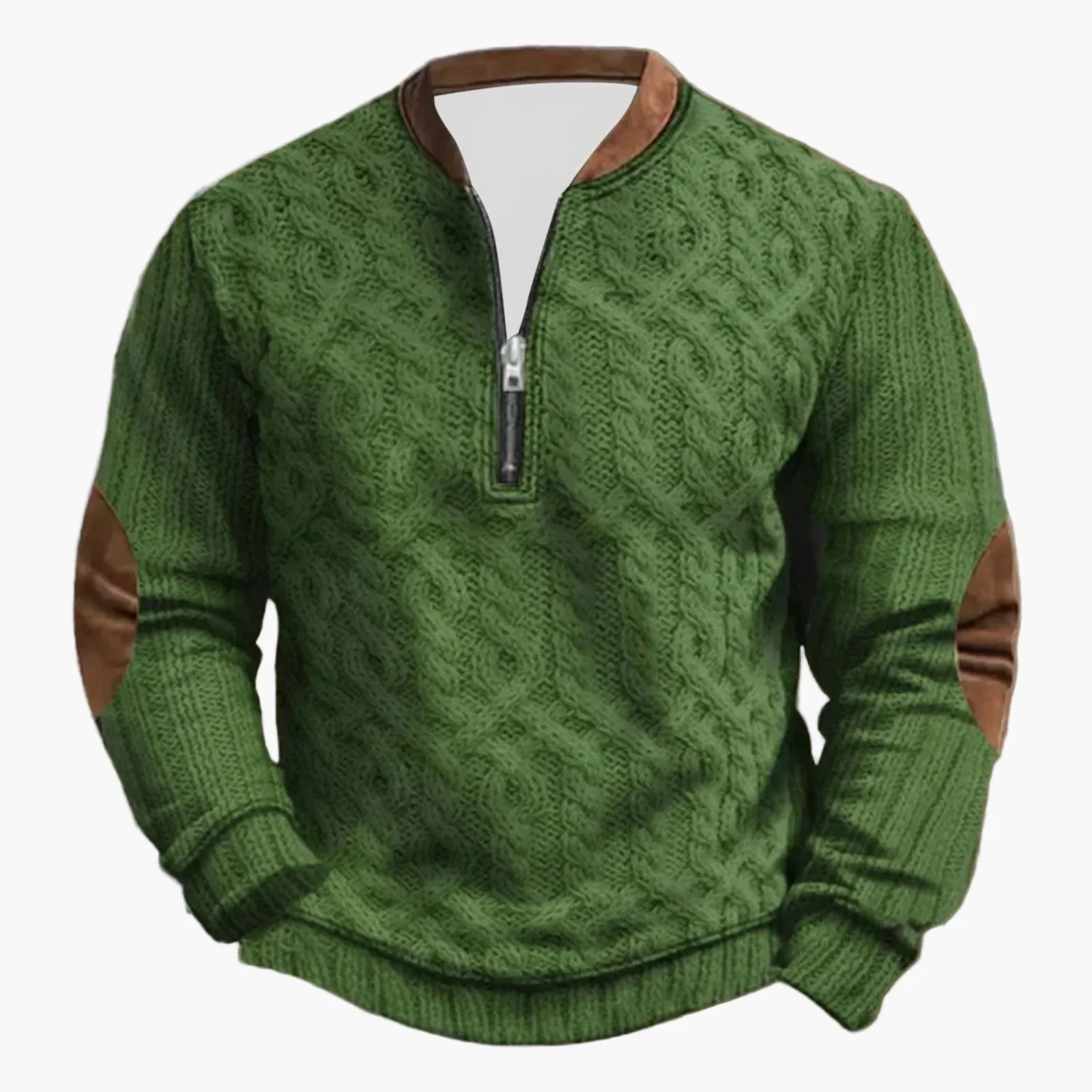 Sweat-shirt casual pour homme demi-zip style outdoor avec coudières décoratives - Image 5