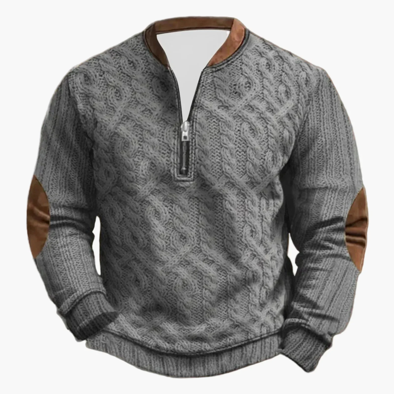 Sweat-shirt casual pour homme demi-zip style outdoor avec coudières décoratives - Image 6
