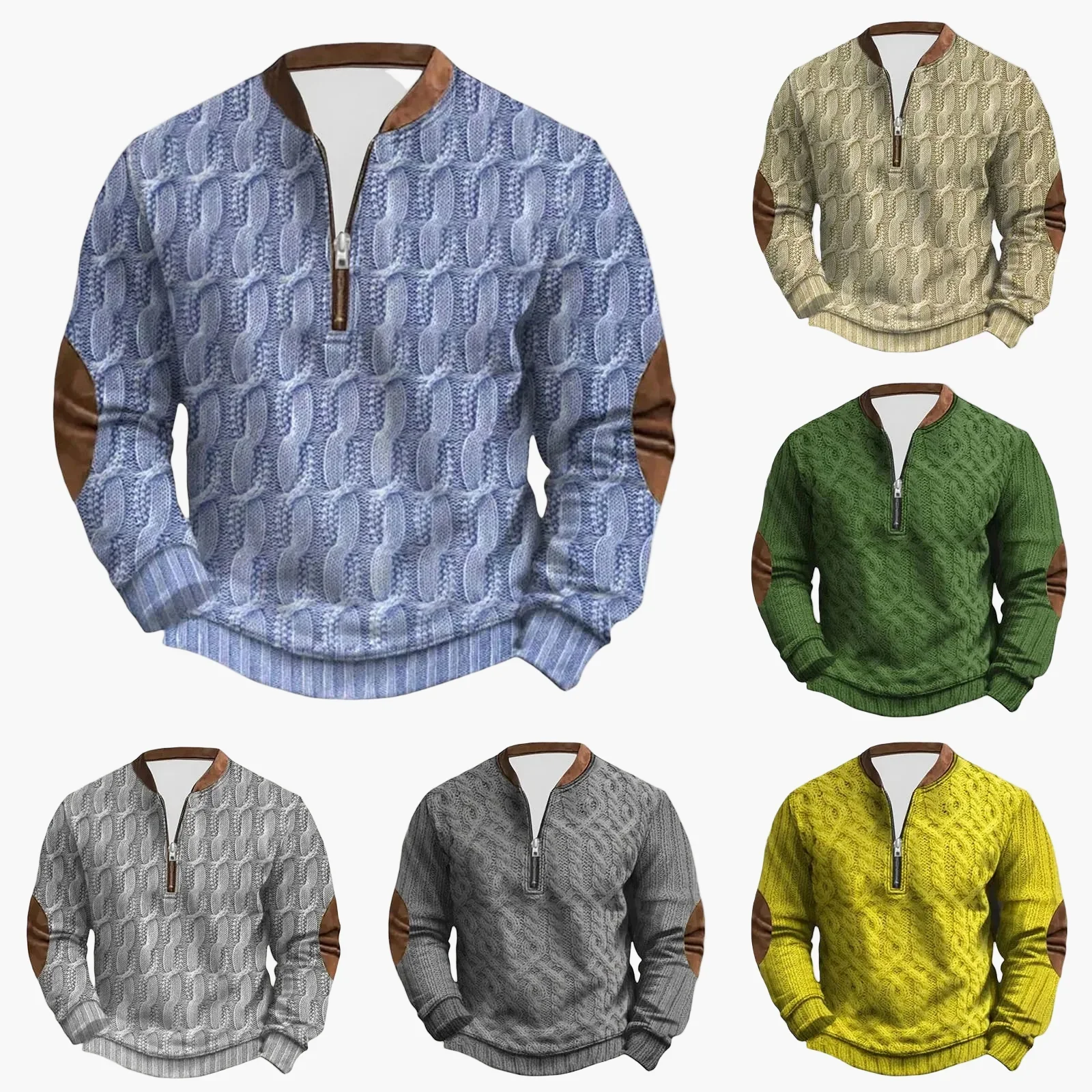 Sweat-shirt casual pour homme demi-zip style outdoor avec coudières décoratives - Image 7