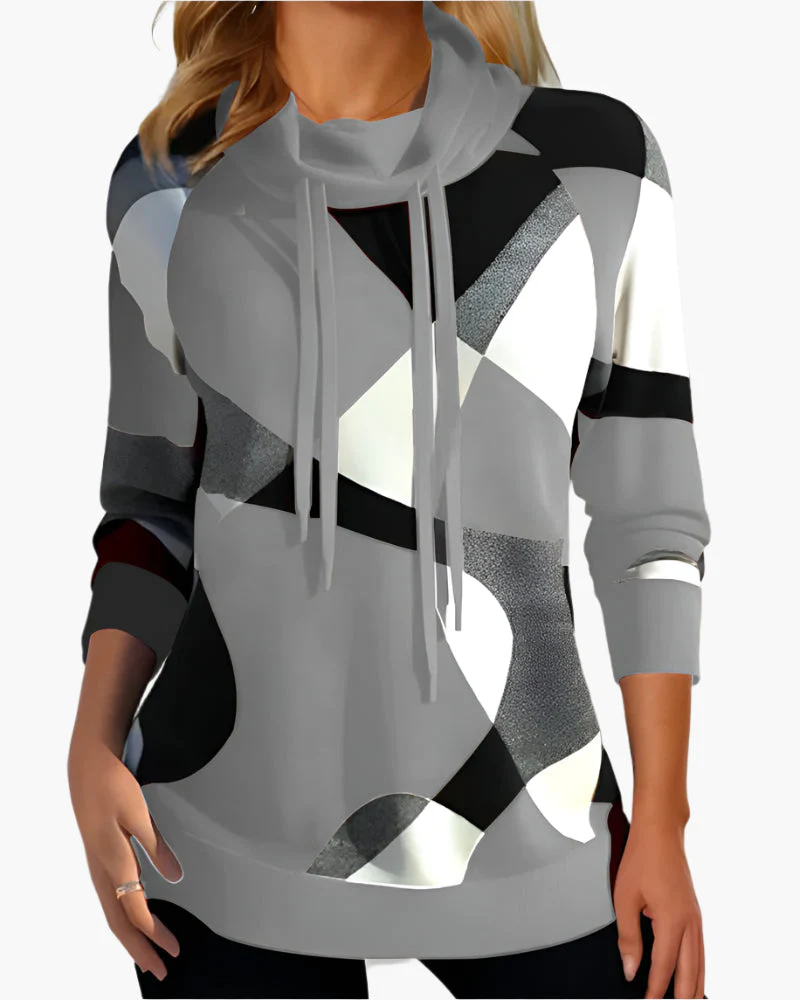Sweat-shirt à col drapé style colorblock pour femme – Mode décontractée et moderne - Image 3