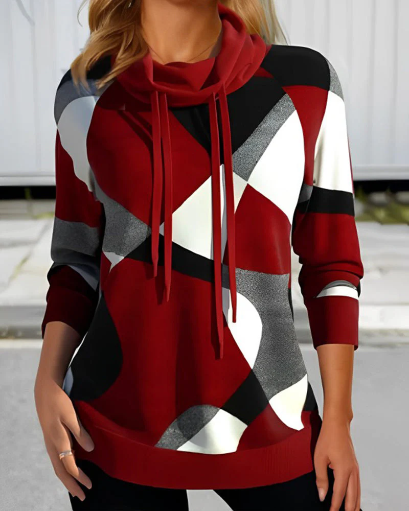 Sweat-shirt à col drapé style colorblock pour femme – Mode décontractée et moderne - Image 4