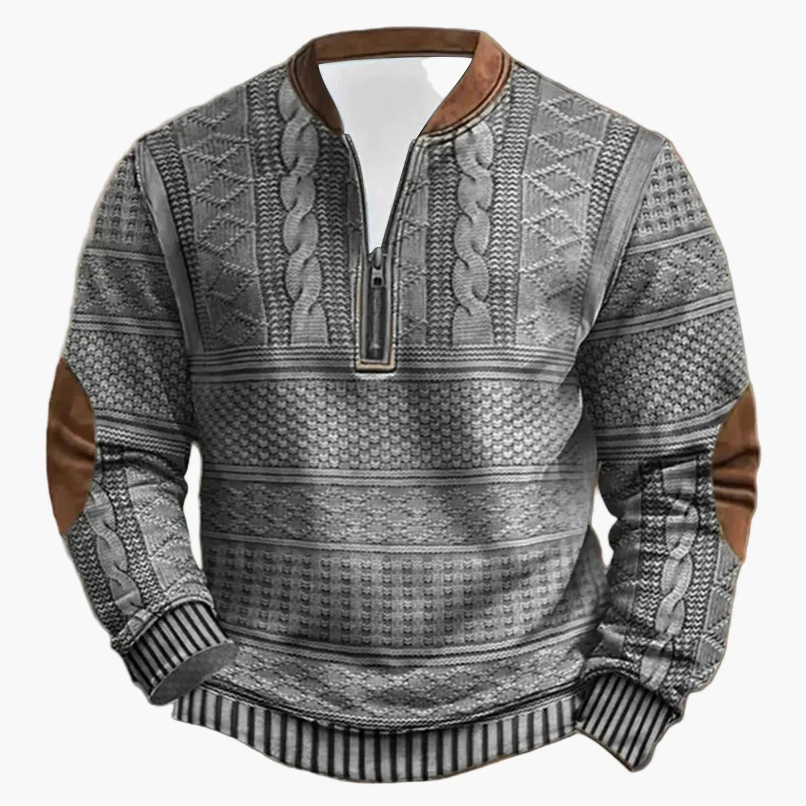Sweat-shirt décontracté homme à col montant style tricot, manches longues, idéal pour extérieur et loisirs - Image 3