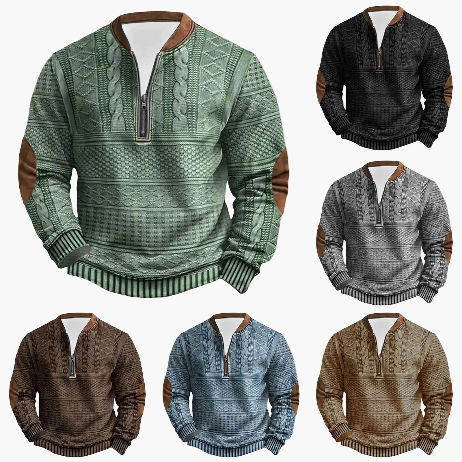 Sweat-shirt décontracté homme à col montant style tricot, manches longues, idéal pour extérieur et loisirs - Image 7