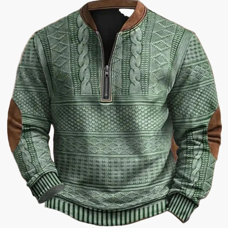 Sweat-shirt à demi-fermeture éclair pour homme style automne/hiver tendance - Pull chaud col montant casual - Image 4