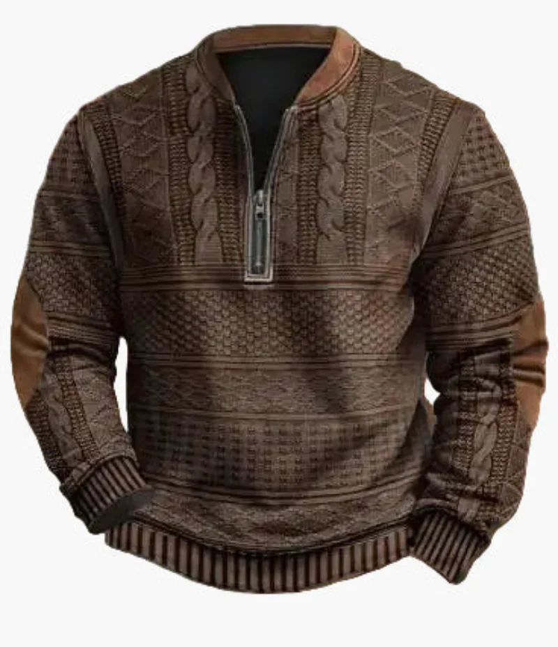 Sweat-shirt à demi-fermeture éclair pour homme style automne/hiver tendance - Pull chaud col montant casual - Image 6