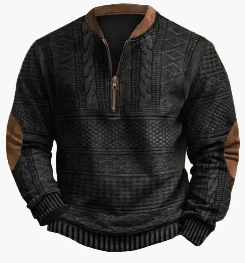 Sweat-shirt à demi-fermeture éclair pour homme style automne/hiver tendance - Pull chaud col montant casual - Image 7