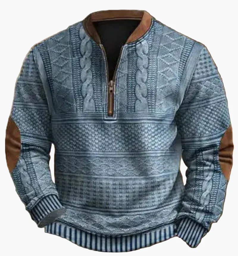 Sweat-shirt à demi-fermeture éclair pour homme style automne/hiver tendance - Pull chaud col montant casual - Image 9