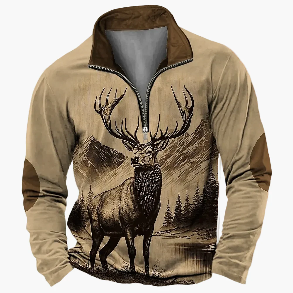 Sweat-shirt Homme Demi-zip Style Chasse Motif Cerf – Décontracté et Tendance - Image 11