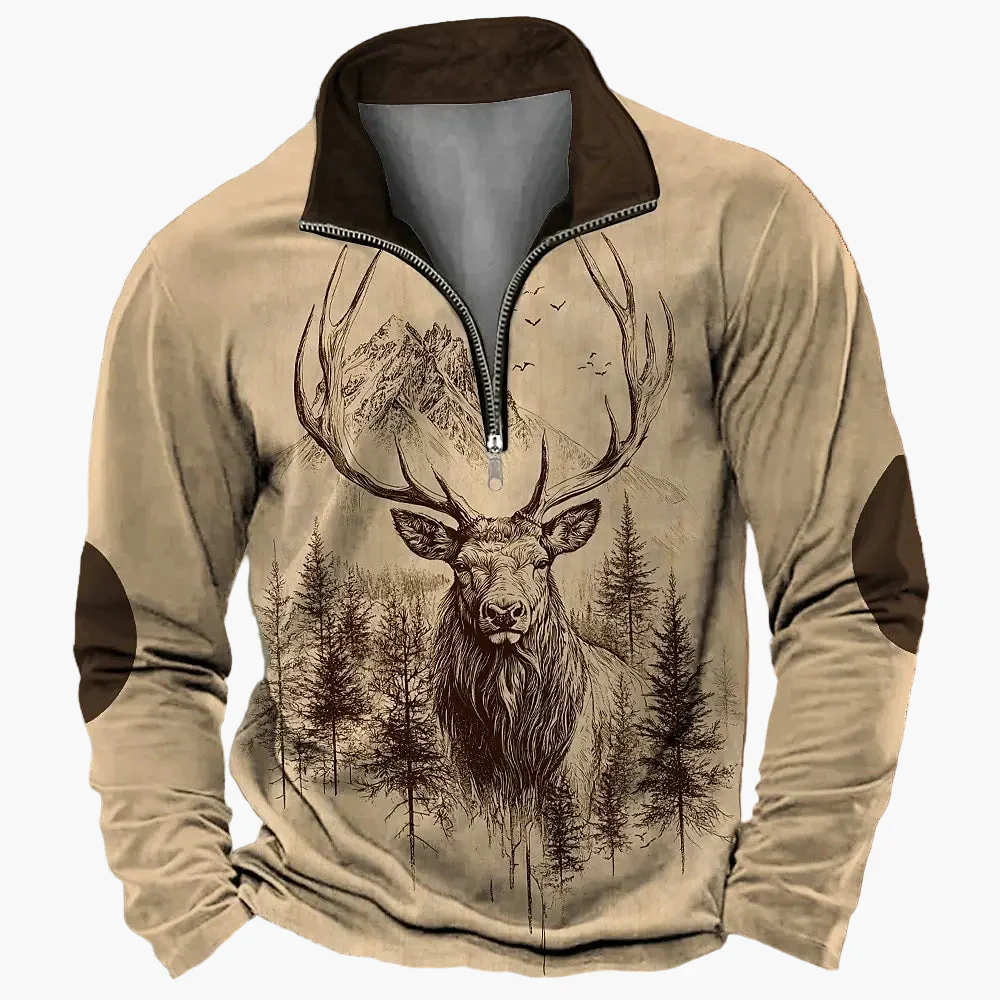 Sweat-shirt Homme Demi-zip Style Chasse Motif Cerf – Décontracté et Tendance - Image 12