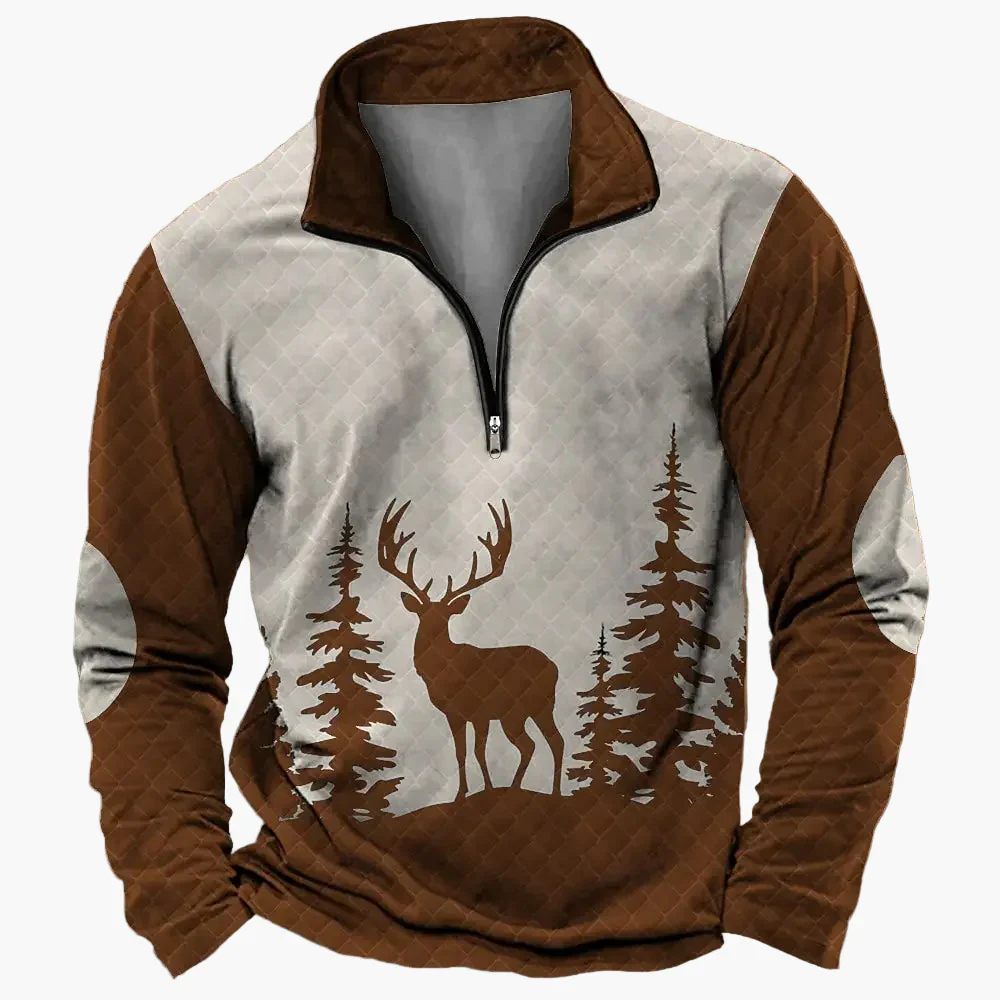 Sweat-shirt Homme Demi-zip Style Chasse Motif Cerf – Décontracté et Tendance - Image 13