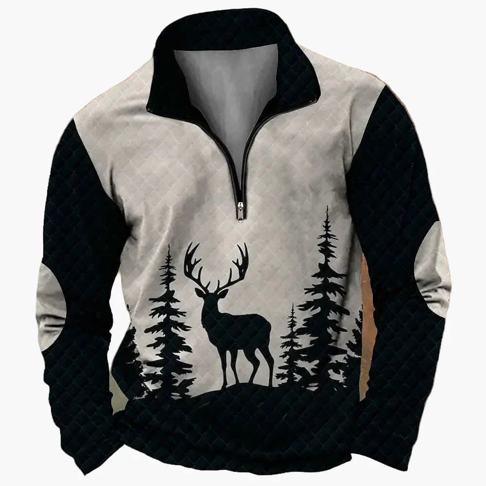 Sweat-shirt Homme Demi-zip Style Chasse Motif Cerf – Décontracté et Tendance - Image 14