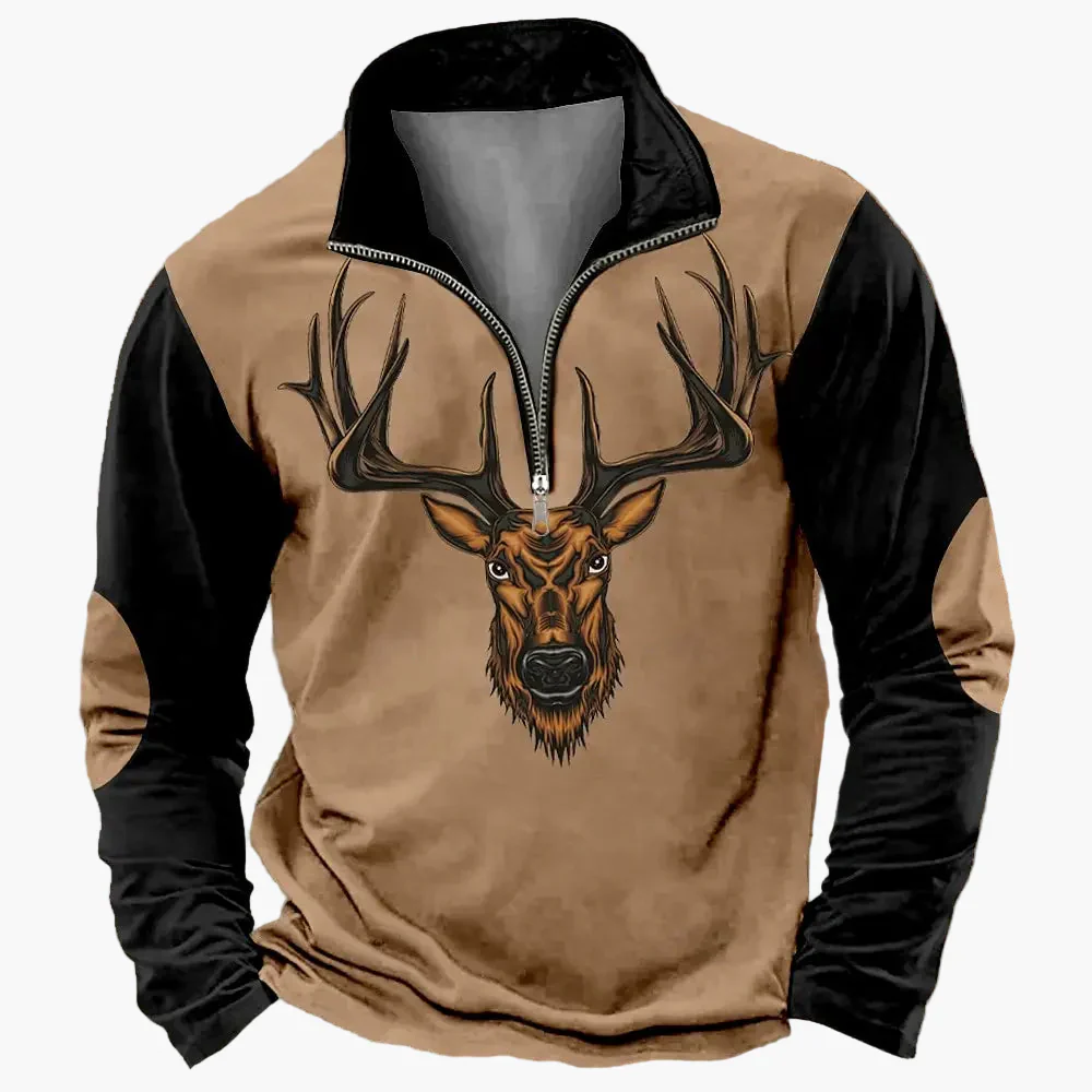 Sweat-shirt Homme Demi-zip Style Chasse Motif Cerf – Décontracté et Tendance - Image 15
