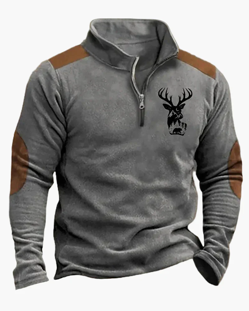 Sweat-shirt Homme Demi-zip Style Chasse Motif Cerf – Décontracté et Tendance - Image 3