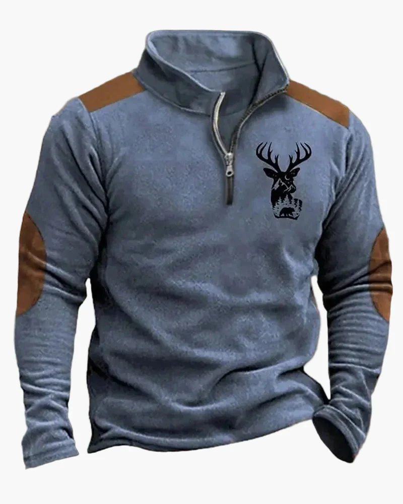 Sweat-shirt Homme Demi-zip Style Chasse Motif Cerf – Décontracté et Tendance - Image 4