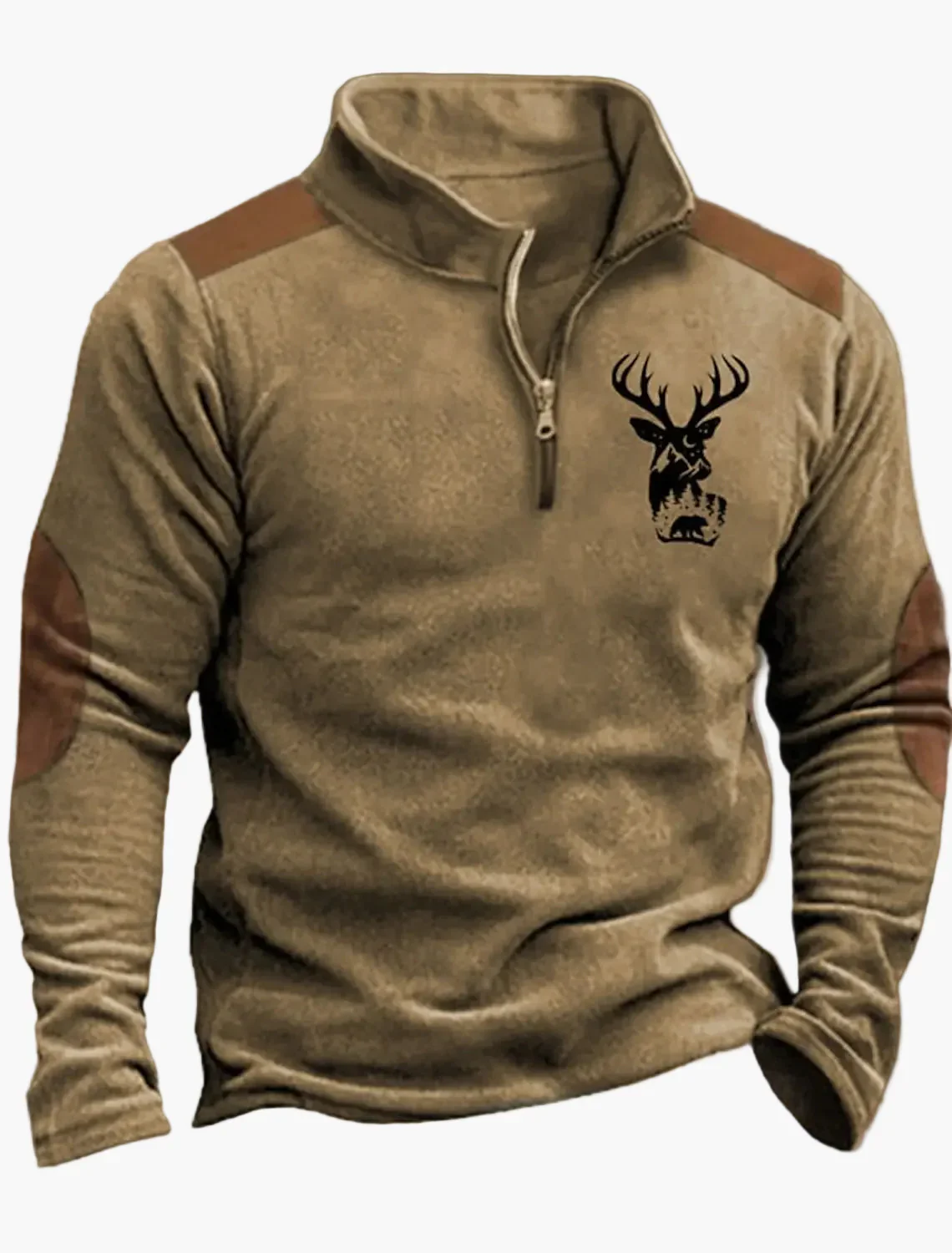 Sweat-shirt Homme Demi-zip Style Chasse Motif Cerf – Décontracté et Tendance - Image 5