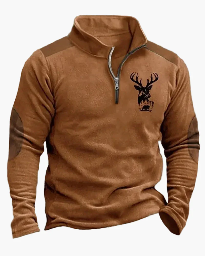Sweat-shirt Homme Demi-zip Style Chasse Motif Cerf – Décontracté et Tendance - Image 6