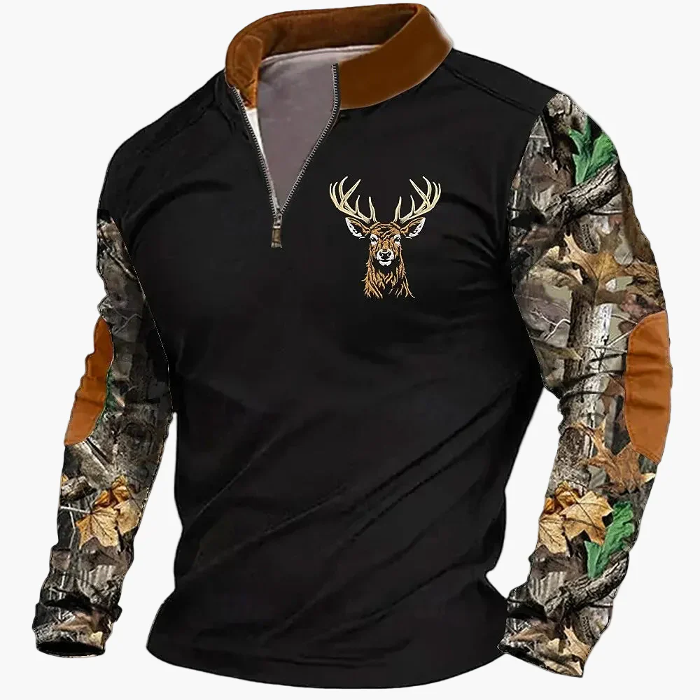 Sweat-shirt Homme Demi-zip Style Chasse Motif Cerf – Décontracté et Tendance - Image 7