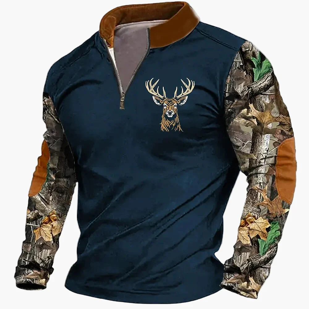 Sweat-shirt Homme Demi-zip Style Chasse Motif Cerf – Décontracté et Tendance - Image 8