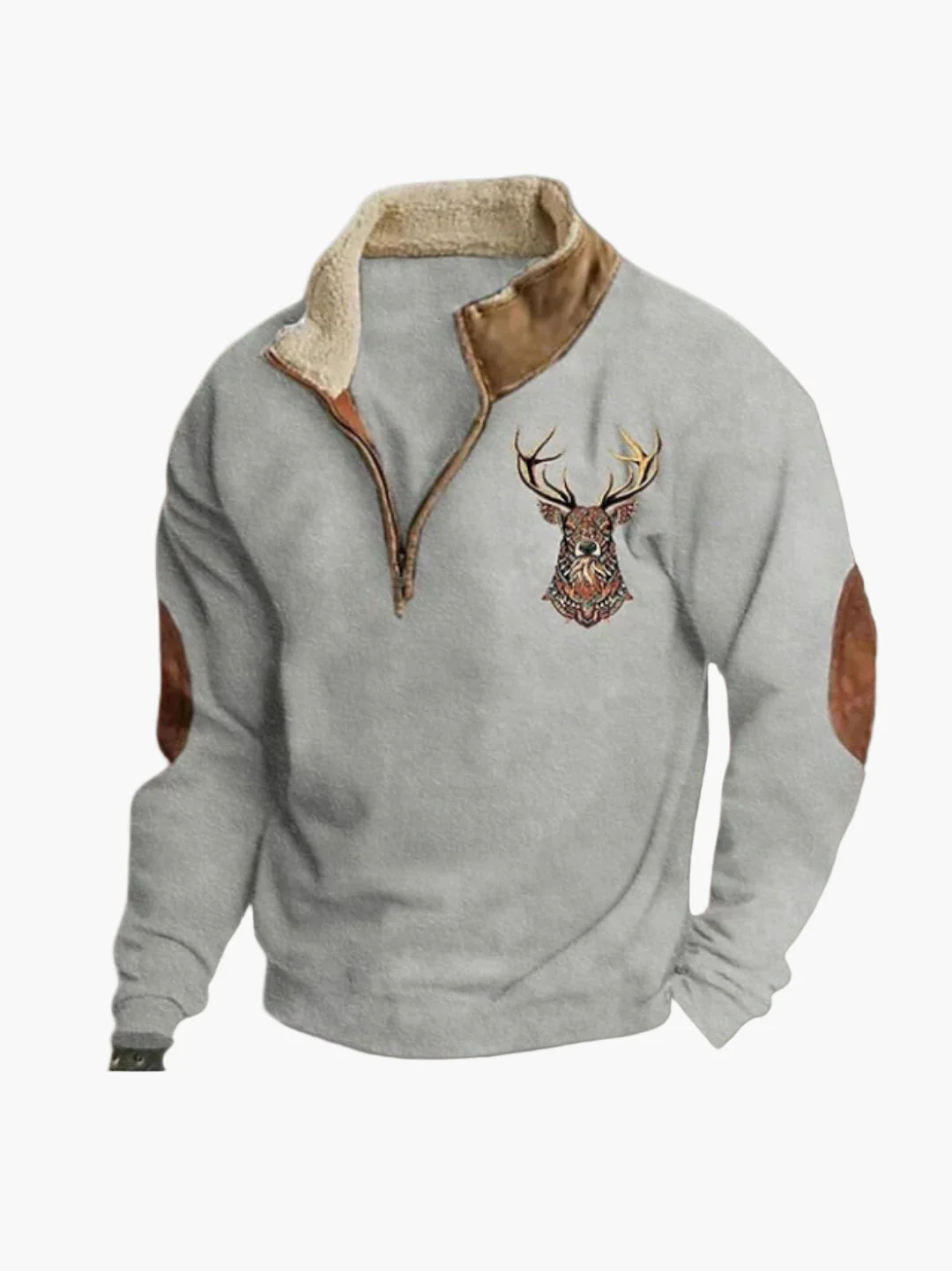 Sweat-shirt homme quart-zip style décontracté avec motif cerf brodé, confortable et chaud - Image 4
