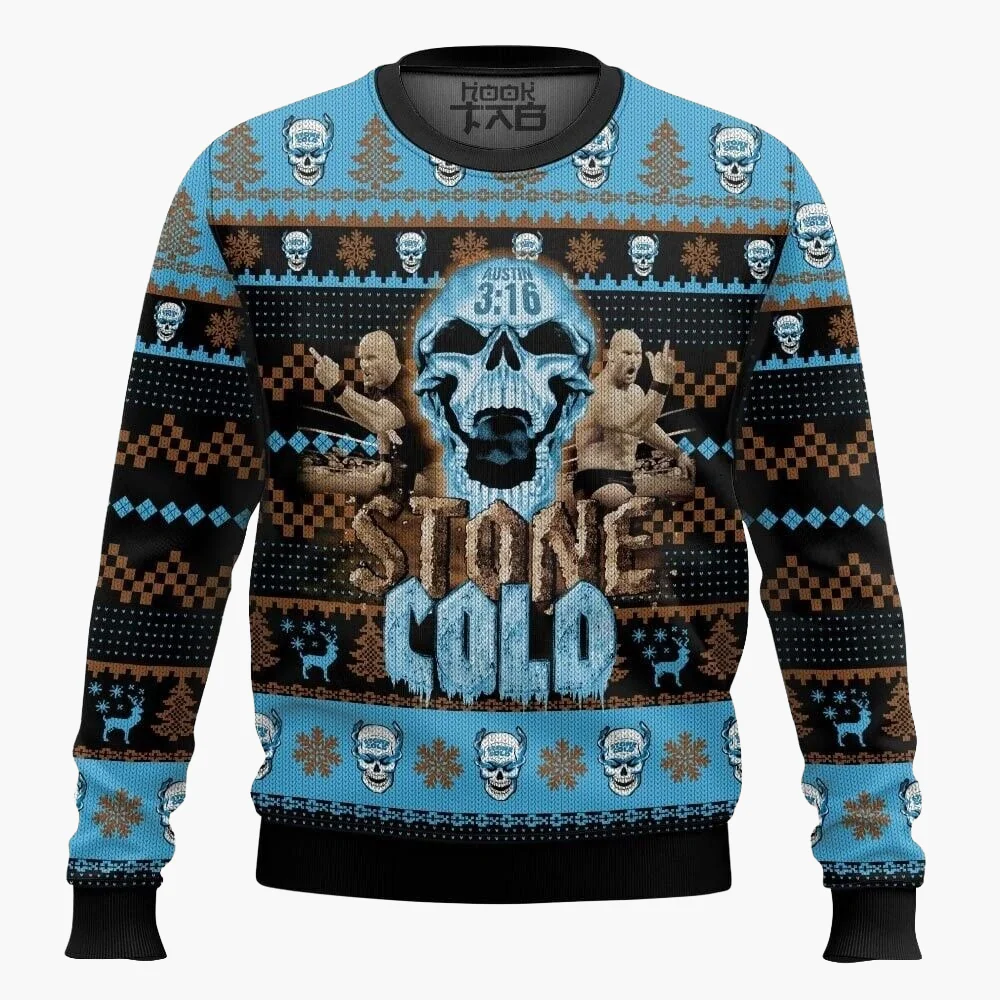 Sweat-shirt homme Stone Cold Steve Austin style pull de Noël, motif crâne et catch, cadeau amusant - Image 2