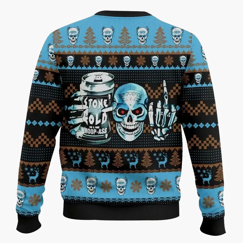 Sweat-shirt homme Stone Cold Steve Austin style pull de Noël, motif crâne et catch, cadeau amusant - Image 3