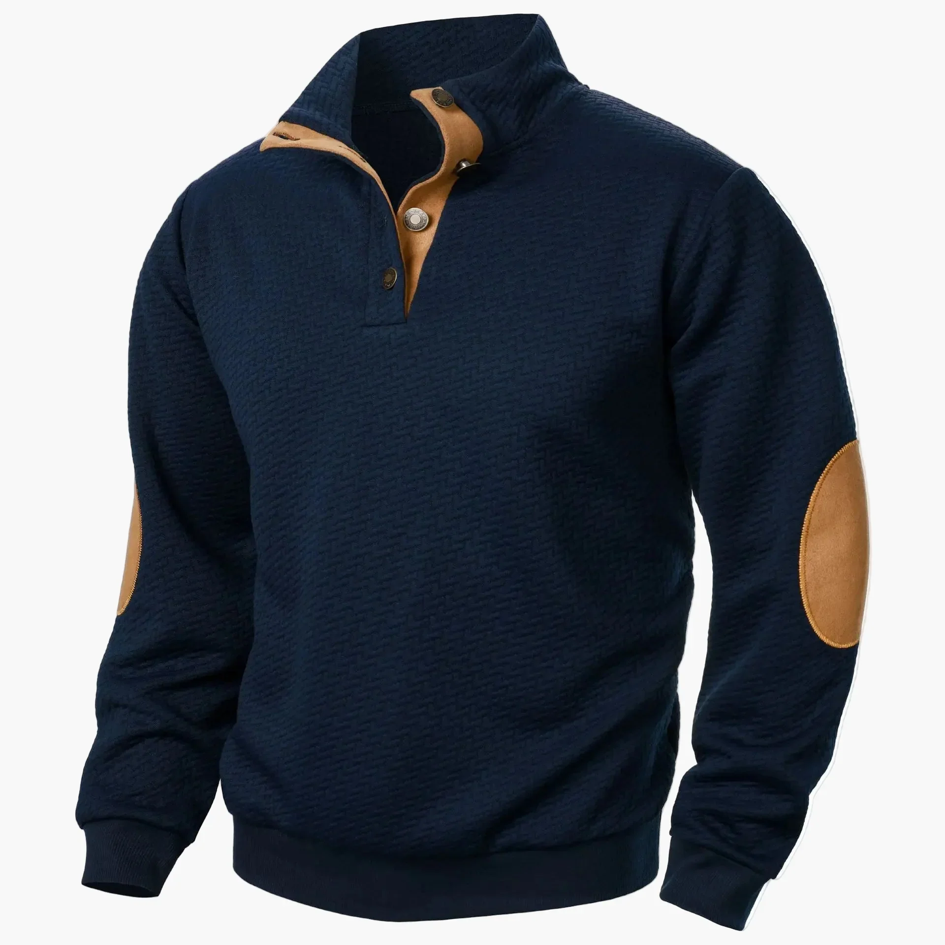 Sweat-shirt homme style décontracté à col montant avec coudières et boutons – Idéal pour un look élégant au quotidien - Image 2