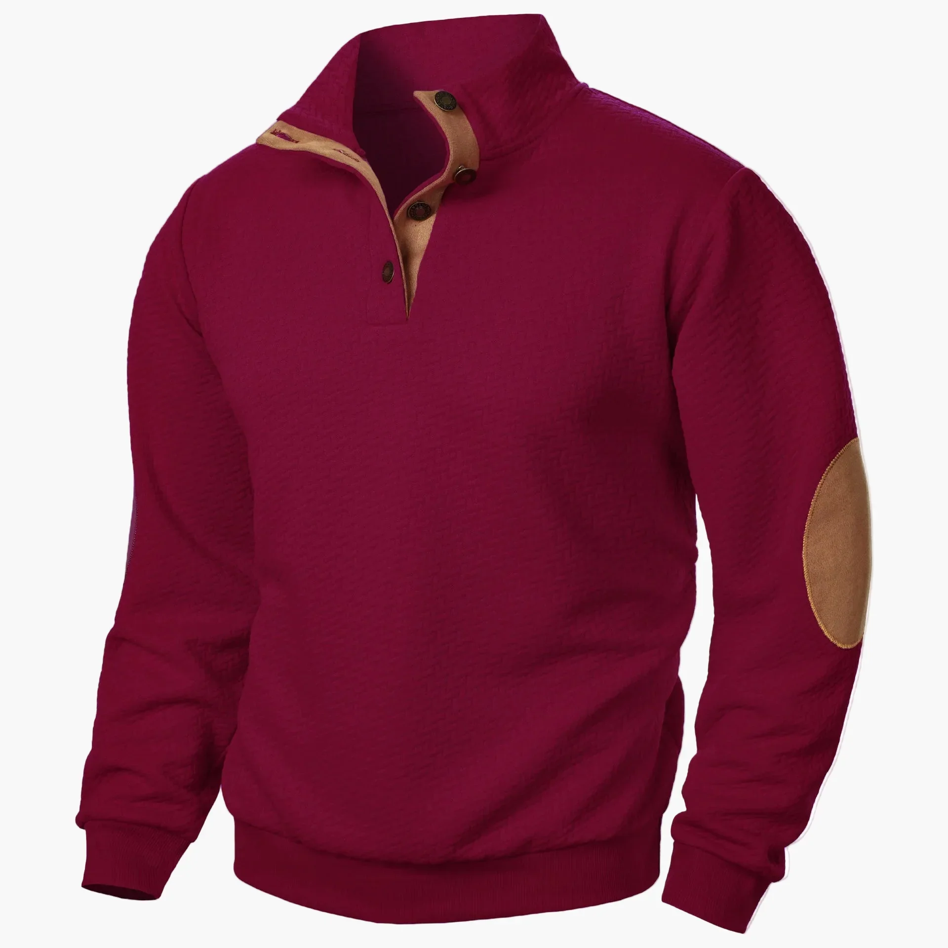 Sweat-shirt homme style décontracté à col montant avec coudières et boutons – Idéal pour un look élégant au quotidien - Image 3